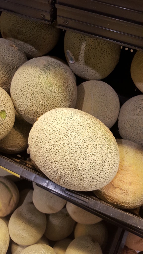 A cantaloupe was supposed to represent 34 weeks of pregnancy. We skipped over this pic.