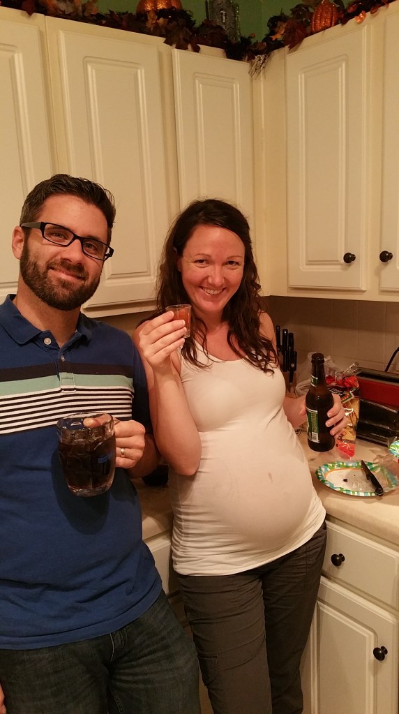 Although it probably looks pretty irresponsible, I'm drinking an O'Doule's beer and there's tortilla soup in my shot glass (I wanted to make sure it wasn't too spicy).  Rowdy pregnant fun!